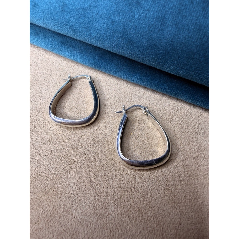 Solid 925 Sterling Silver Sculptural Teardrop / Triangle Hoop Earrings